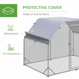 PawHut Walk-In Chicken Run with Roof Cover, Galvanised Steel Coop for 4-6 Chickens – 2.8m Hen House
