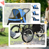 PawHut 3 Wheel Foldable Pet Stroller with Canopy & Mesh Windows – Dog Pram for Small Dogs, Blue