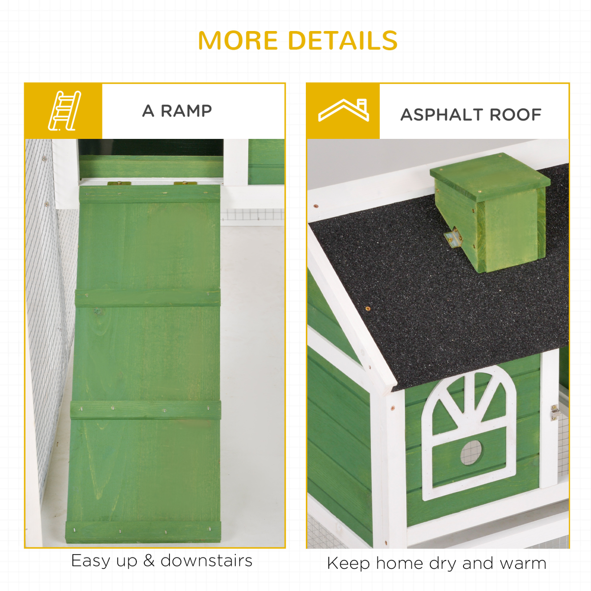 Pawhut Wooden Rabbit Hutch with Run, Ramp & Pull-Out Tray – Indoor & Outdoor Bunny Cage, Green