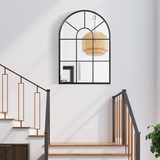 HOMCOM Modern Arched Window Wall Mirror, 91 x 60cm – Black Frame with Grid Design for Living Room & Hallway