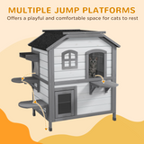 PawHut Two-Storey Wooden Kitten Condo with Openable Roof – Indoor & Outdoor Catio Enclosure, White