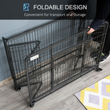 PawHut Foldable Metal Dog Crate with Lockable Doors, Wheels & Removable Tray – Large Dog Kennel