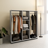 HOMCOM Mobile Double Open Wardrobe with 2 Hanging Rails and Wheels – Bedroom Clothes Storage, Grey
