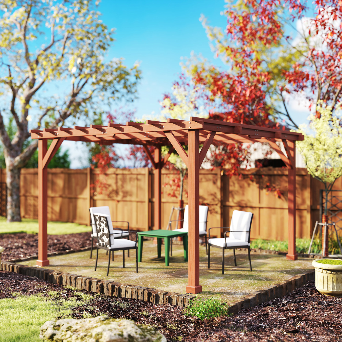 Outsunny 3.3x3.3m Wooden Pergola Kit with Fir Wood Columns & Crisscross Beams – Garden Gazebo, Brown