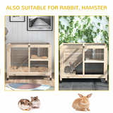 Pawhut Indoor Rabbit Hutch with Openable Roof, Pull-Out Tray & Ramp – Guinea Pig House, Natural