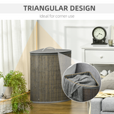 HOMCOM 55L Bamboo Corner Laundry Hamper with Removable Fabric Liner – Space-Saving Storage, Grey