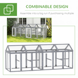 PawHut Wooden Chicken Run with Combinable Design, Lockable Doors & Mesh Wire – Coop for 1–3 Chickens, Grey