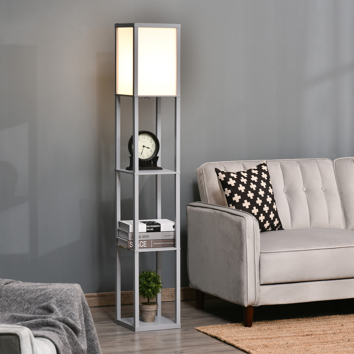 Storage Shelf Floor Lamp – Grey