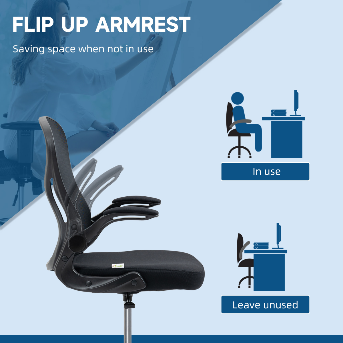 Vinsetto Tall Draughtsman Chair with Flip-Up Arms & Footrest Ring – Drafting Stool, Black