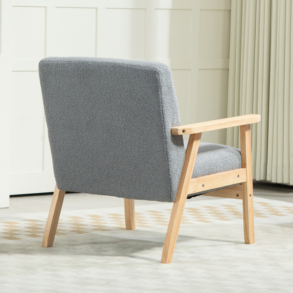HOMCOM Wide Seat Accent Armchair with Solid Wood Frame & Cashmere-Feel Fabric – Living Room Chair, Grey