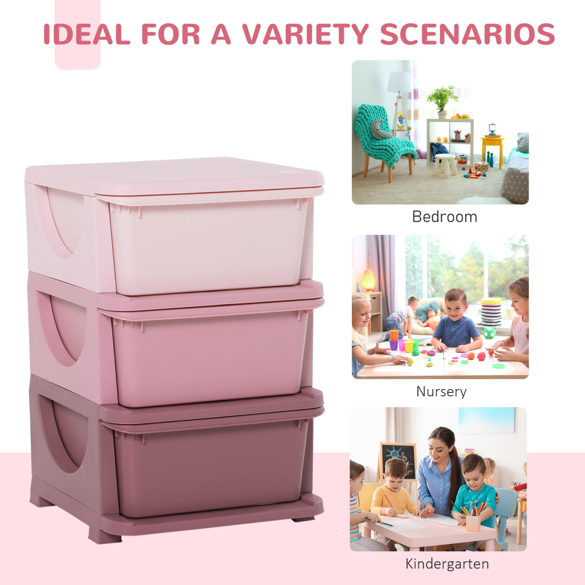 HOMCOM Kids Storage Unit with 3 Drawers – Vertical Dresser Tower for Bedroom and Playroom