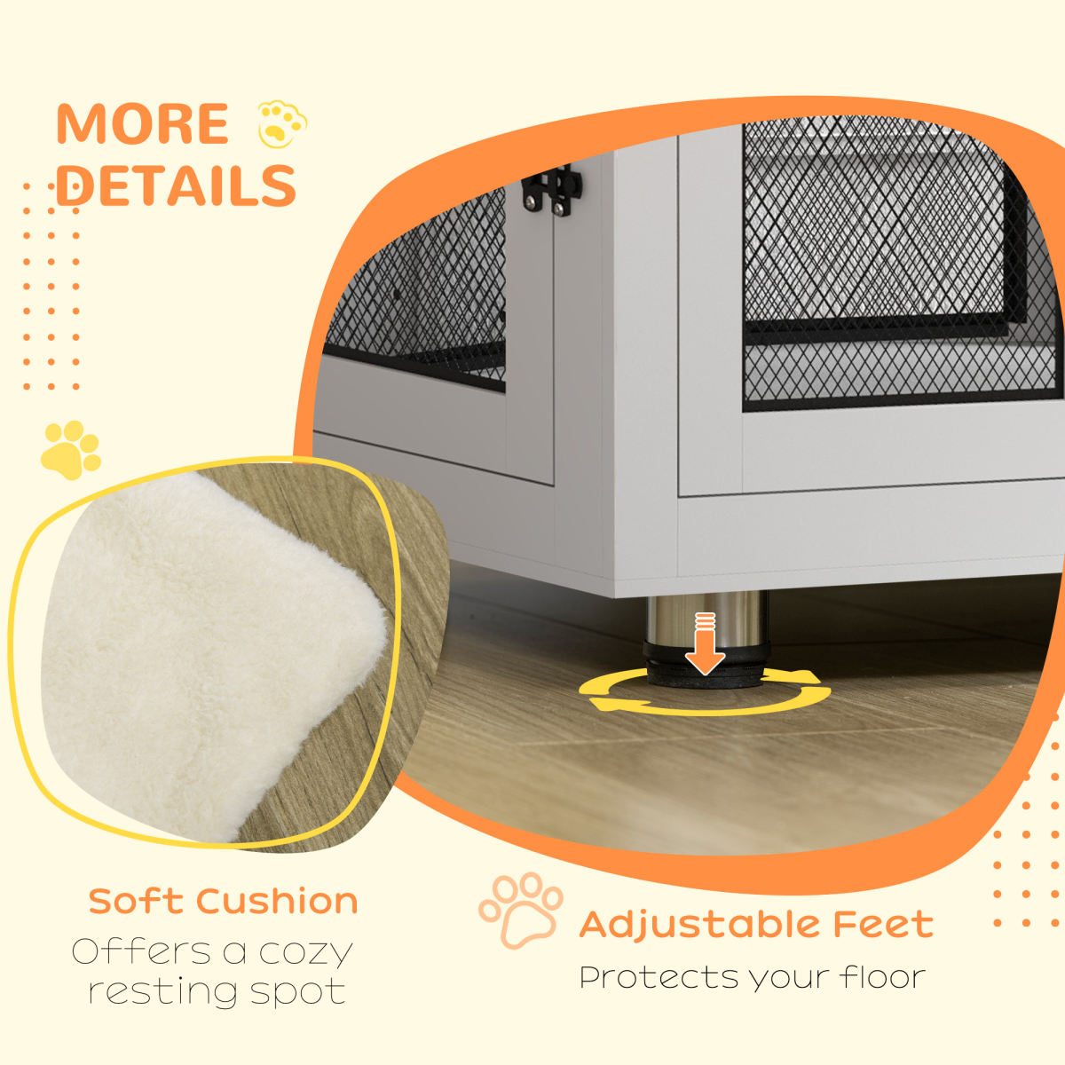 PawHut Dog Kennel End Table with Two Doors & Soft Cushion – Indoor Crate for Large Dogs, White