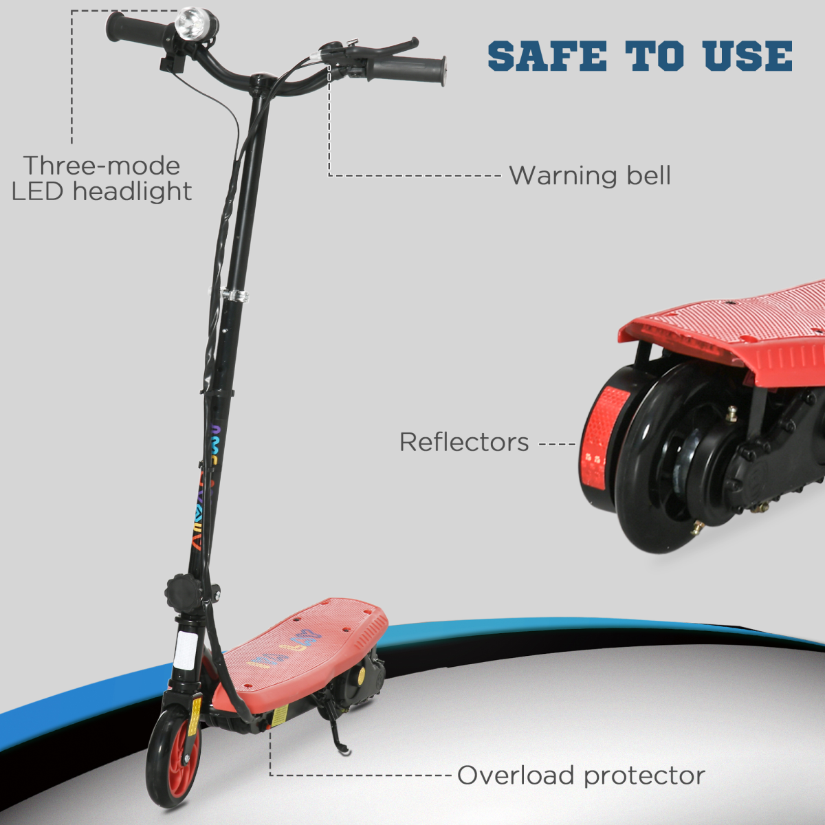 Folding Kids Electric Scooter with LED Headlight, Hand Brake & Adjustable Height – E-Scooter for Ages 7-14, Red