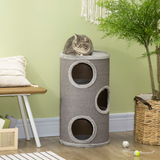 PawHut Cat Barrel Tree Tower for Indoor Cats and Kittens with Sisal Cover and Cosy Platform – Light Grey