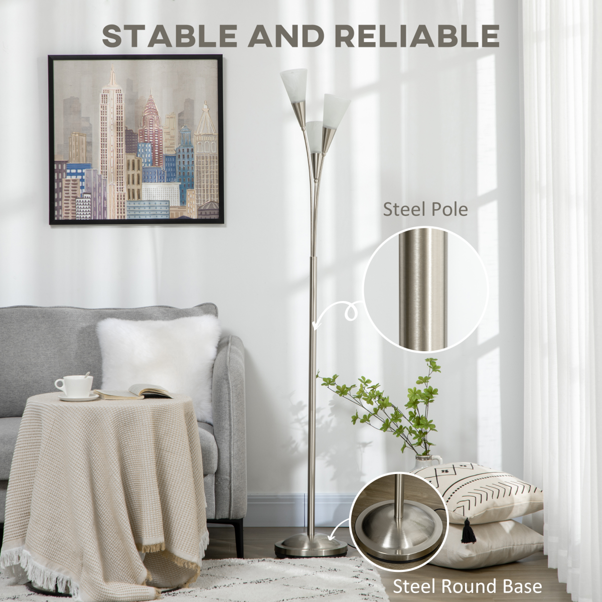Modern 3-Light Uplighter Floor Lamp