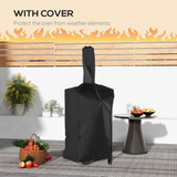 Outsunny Charcoal Pizza Oven Grill with Rain Cover, Thermometer, Wheels & Storage Shelf – Outdoor Garden Cooking, Black