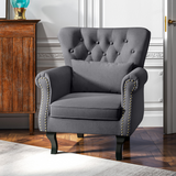 HOMCOM Vintage Wingback Accent Armchair with Nailhead Trim & Wooden Legs – Living Room Chair, Dark Grey
