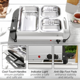 HOMCOM 6L Electric Food Warmer Buffet Server with 3 Lidded Trays & Warming Plate – Party Catering
