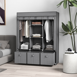 HOMCOM Portable Wardrobe with 5 Shelves, 3 Fabric Drawers & 2 Hanging Rails – Grey