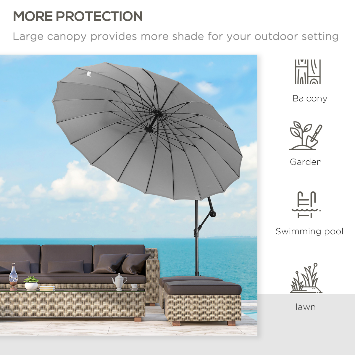 Outsunny 3m Cantilever Parasol with Hand Crank, Top Air Vent & Cross Base – Offset Patio Shade, Grey