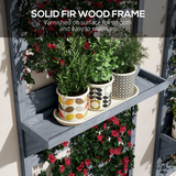 Outsunny Set of 2 Wall Mounted Plant Stands with Shelves & Slatted Trellis – Fir Wood Planters, Grey