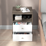 HOMCOM Modern Bedside Tables Set of 2 with 2 Drawers & Open Cubby – Scandinavian-Industrial Nightstands