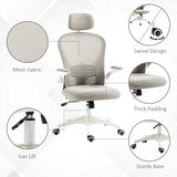 Vinsetto Ergonomic Mesh Office Chair with Rotating Headrest, 4D Lumbar Support & Flip-Up Arms – Grey