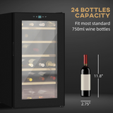 HOMCOM 24 Bottle Wine Fridge with Glass Door, Touch Screen Control & LED Light – Freestanding Wine Cooler