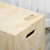 HOMCOM 3-in-1 Wooden Plyo Box with 40/45/60cm Jump Heights & Carved Handles – Home Gym Training, Natural