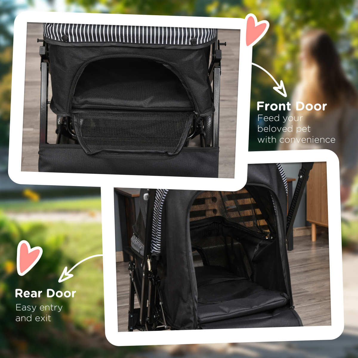 PawHut Foldable Pet Stroller with Reversible Handle, Canopy & 4 Wheels – Dog Travel Carriage, Black