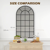 HOMCOM Modern Arched Window Wall Mirror, 110 x 62cm – Large Window-Pane Mirror, Black