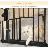PawHut Extra Tall Dog Gate with Cat Door and Auto-Close, Steel Stair Gate for Doorways, 74-101cm Wide