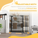 PawHut Adjustable Metal Pet Safety Gate with Extension & Auto-Close Door – Doorway & Stair Barrier, Black