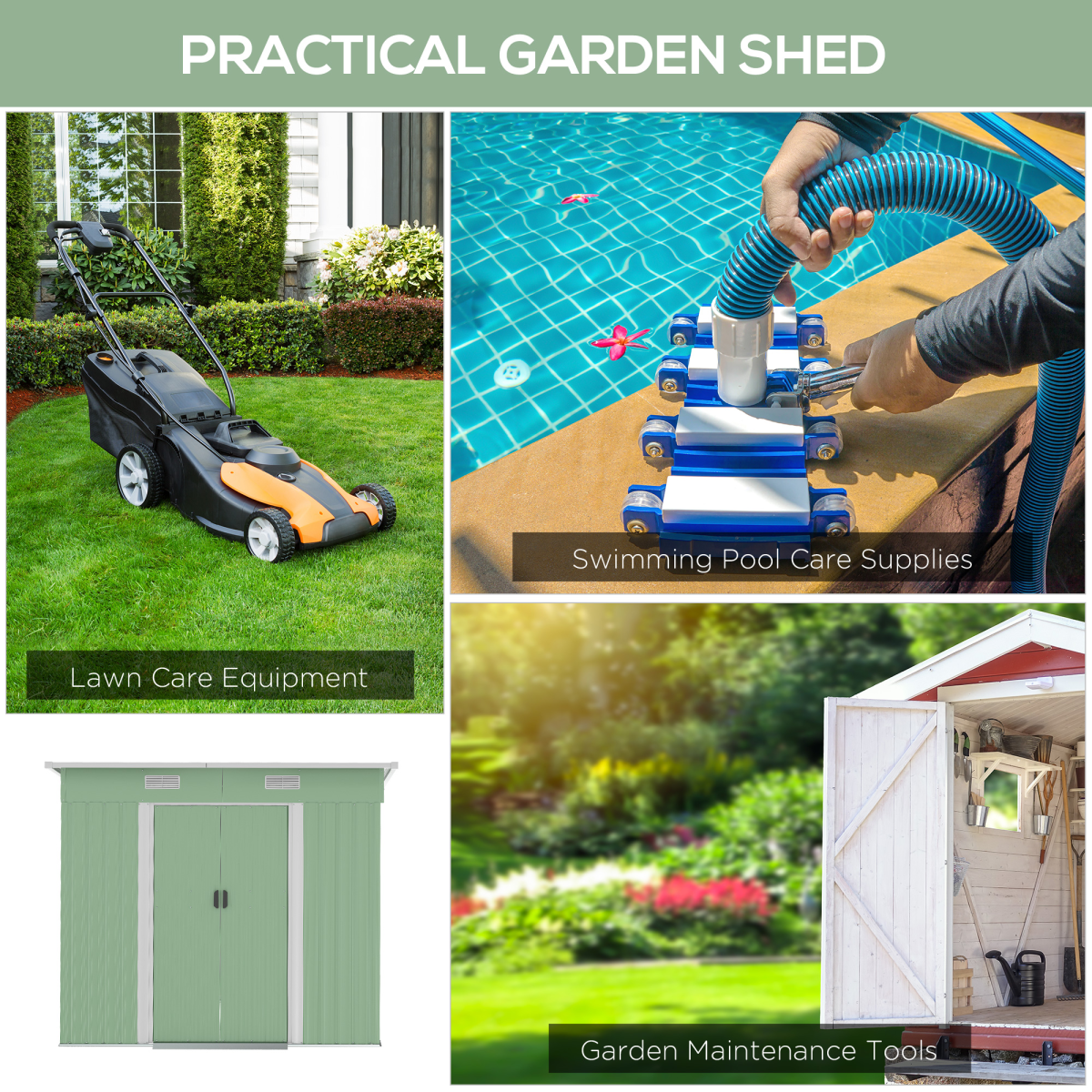 Outsunny 6.8 x 4.3ft Outdoor Garden Storage Shed with Ventilation & Sloped Roof – Tool Store, Green