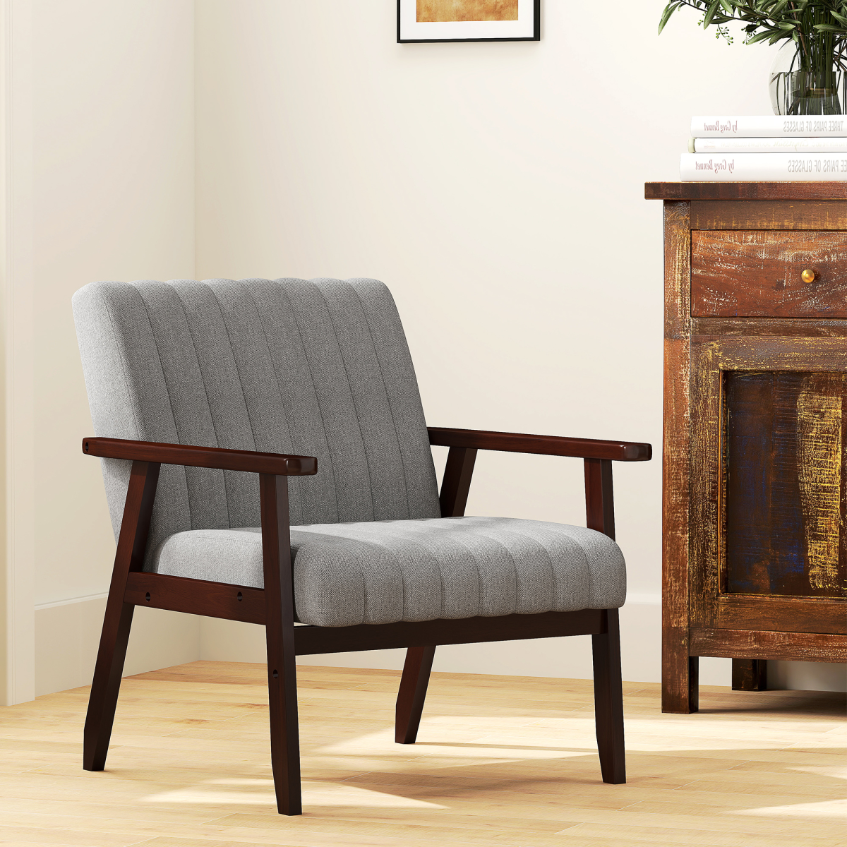 HOMCOM Modern Upholstered Accent Armchair with Padded Seat & Armrests – Bedroom or Living Room, Grey
