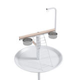 PawHut Bird Table with Four Wheels, Perches and Stainless Steel Bowls – Small Parrot Stand, White