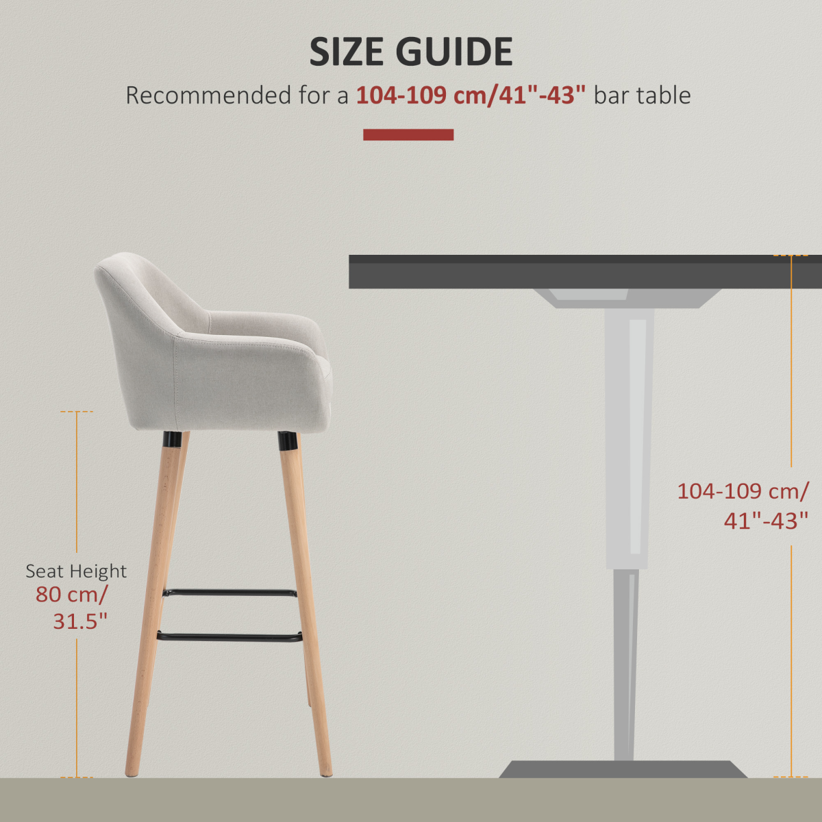 HOMCOM Modern Fabric Bucket Seat Bar Stools with Solid Wood Legs & Footrest – Breakfast Bar Seating, Beige