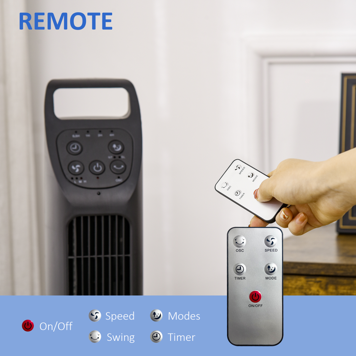 HOMCOM Oscillating Tower Fan with Remote Control & 4-Hour Timer – Slim Cooling for Home or Office