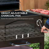 Outsunny 3-in-1 Charcoal BBQ Grill Trolley with Adjustable Charcoal Height & Thermometer – BBQ, Smoker, Stove