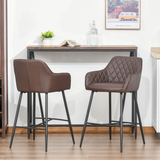 HOMCOM Retro PU Leather Bar Chairs with Footrest & Metal Frame – Set of 2 Kitchen Bar Stools