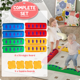 AIYAPLAY 12 Piece Kids Balance Beam Stepping Stones Set with Non-Slip Foot Pads – Indoor Outdoor, Multicoloured