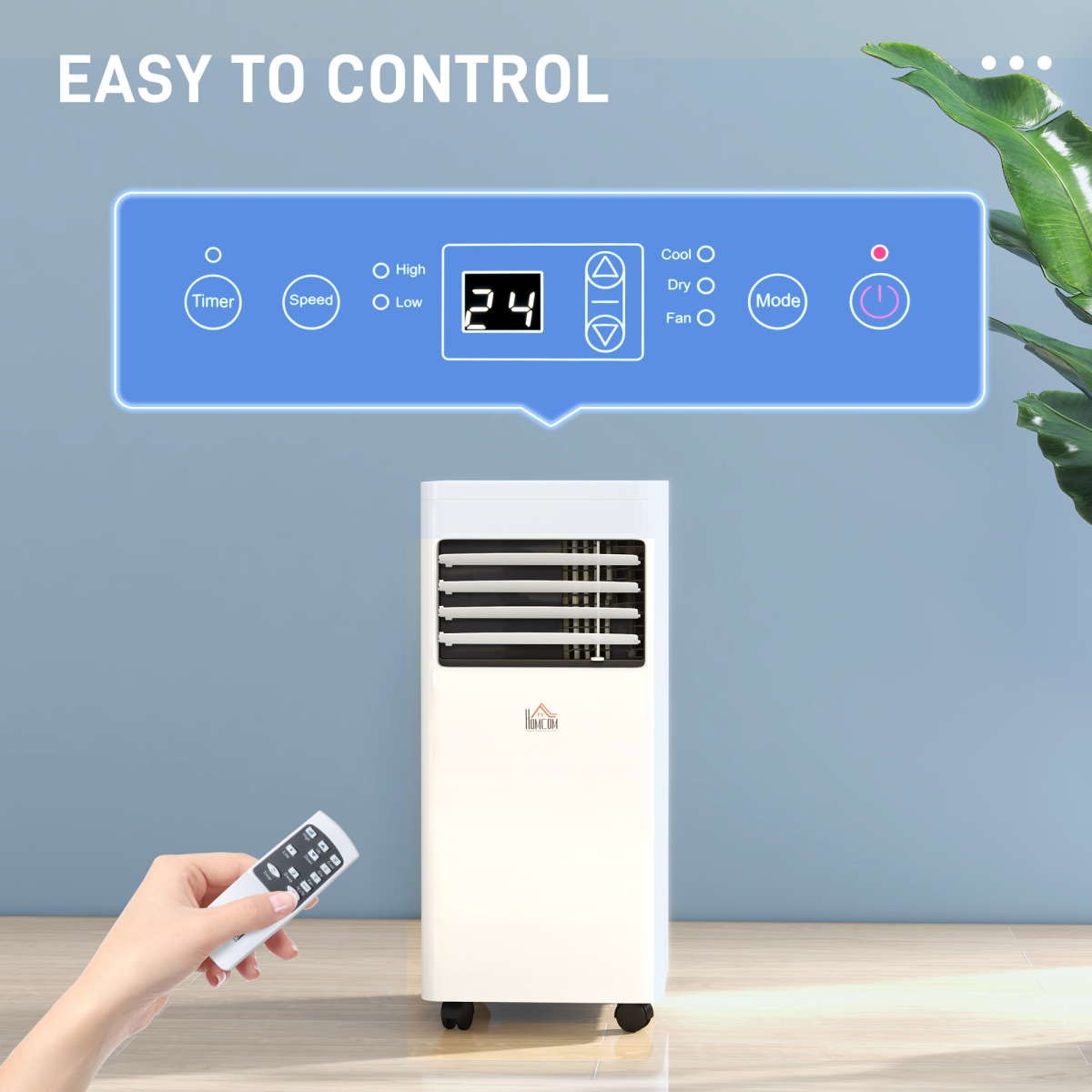 HOMCOM Portable Mobile Air Conditioner with Remote, Cooling & Fan Modes, 650W – Bedroom Cooling, White