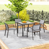 Outsunny 5-Piece Garden Furniture Set with Square Table & 4 Stackable Armchairs – Steel Frame, Grey