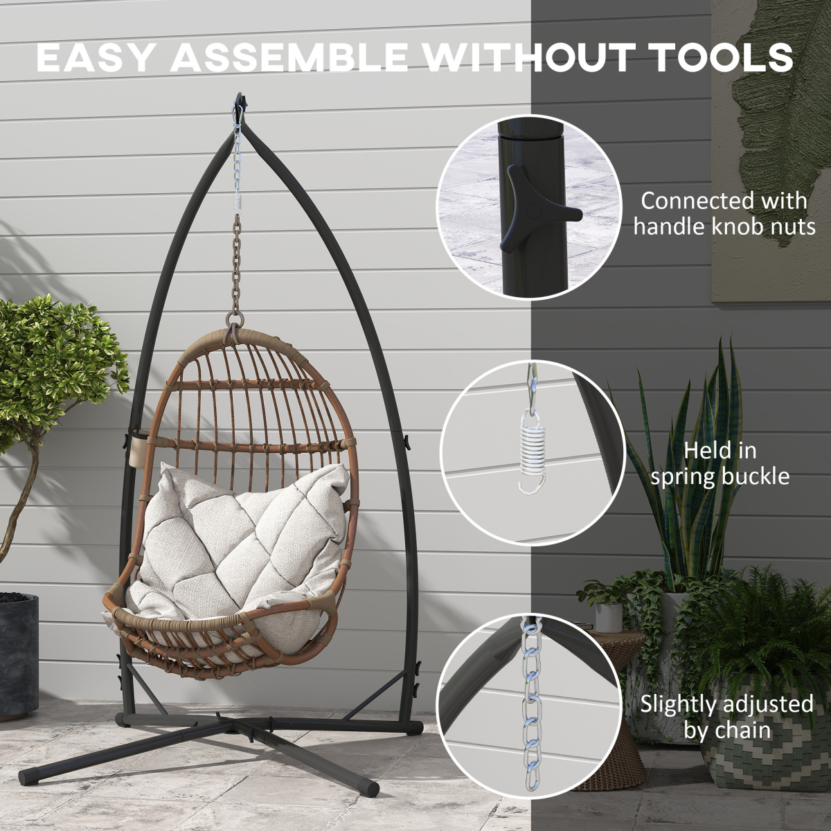 Outsunny Hammock Chair Stand, Steel Frame with Cup Holder – Heavy-Duty Garden Stand Only, Black