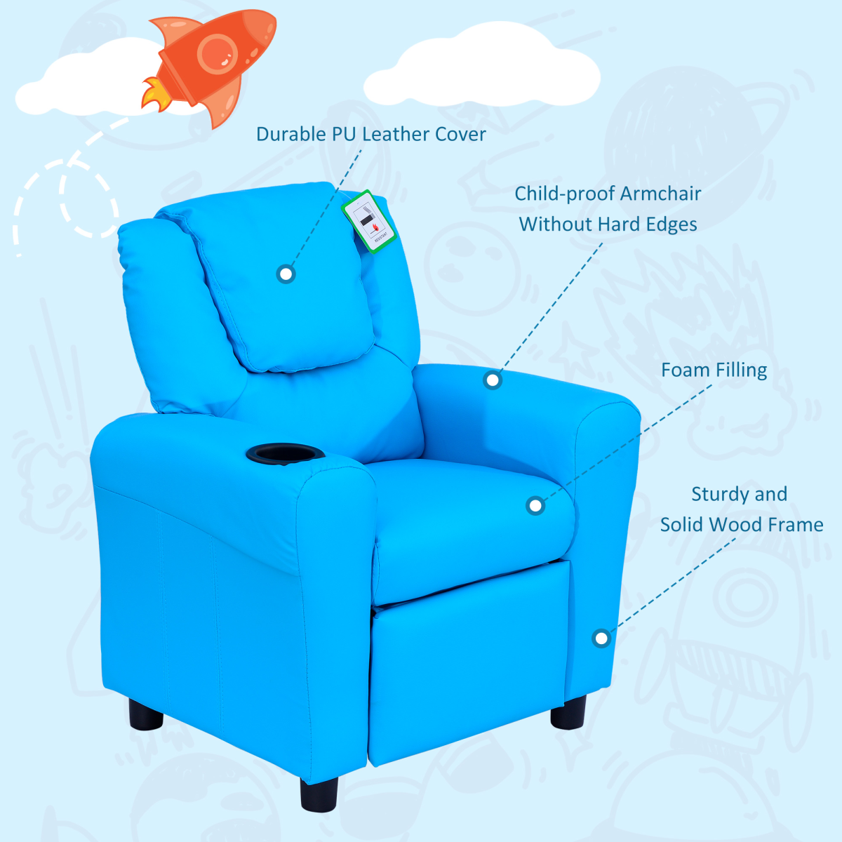 HOMCOM Kids Recliner Armchair with Footrest – Padded Mini Gaming Sofa for Games, TV and Reading