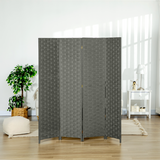 4-Panel Folding Room Divider, Wave Fibre Woven Wicker Effect Privacy Screen with Wood Frame, Grey
