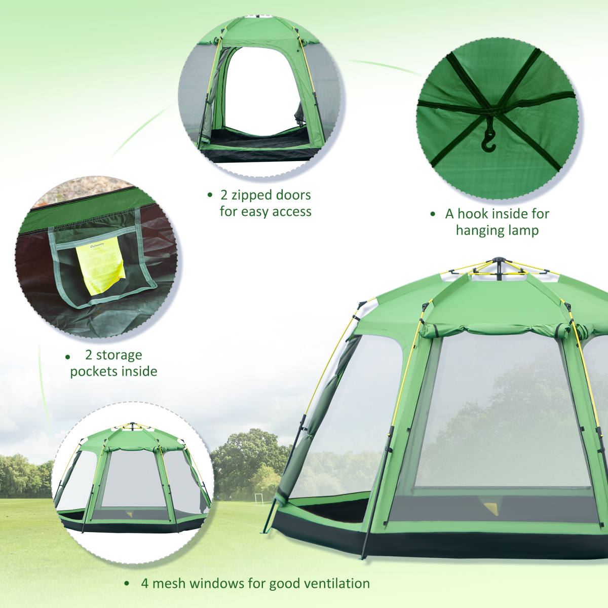 Outsunny 6 Person Pop-Up Camping Tent with 2 Doors, Mesh Windows & Carry Bag – 2000mm Waterproof Family Tent