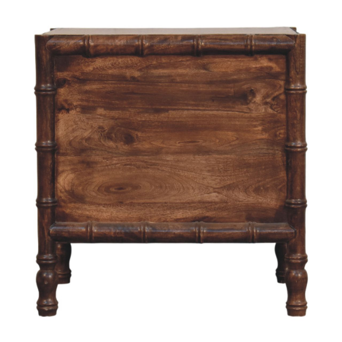 Artisan Furniture Solid Mango Wood Bamboo Frame Nightstand, 2 Drawers & Brass Knobs – Roasted Almond