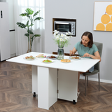 HOMCOM Mobile Drop Leaf Kitchen Table with Storage Shelves & Wheels – Space-Saving Dining Table, White