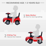 HOMCOM 3-in-1 Toddler Ride-On Car with Horn, Steering and Under-Seat Storage – Foot-to-Floor Slider, Red